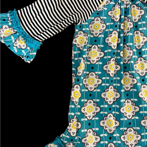 Rare Editions blue yellow black striped ruffled twirl long sleeve dress sz 6 sl - Picture 7 of 7